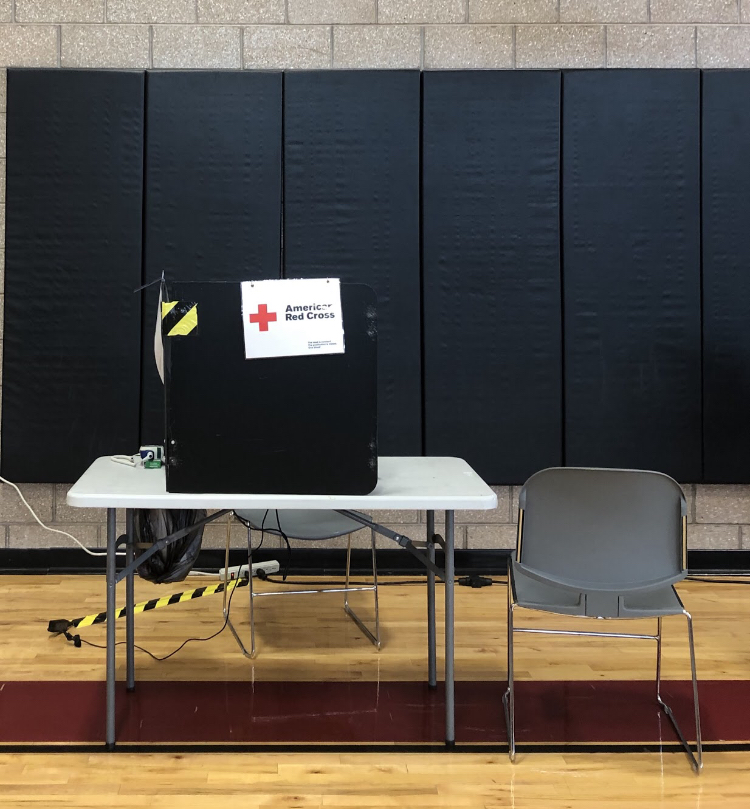American Red Cross table for mini physical check.