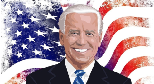 Art of President-elect Joe Biden in front of the American flag.