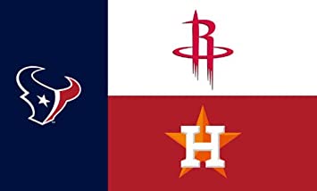 Far left, Houston Texans, top right Houston Rockets, and bottom left, Houston Astros.