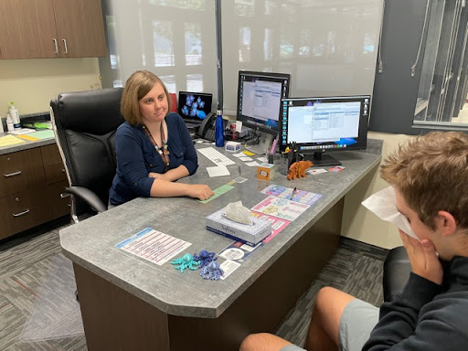 MV student is seen in the office talking to the counselor about his stressful school days. 