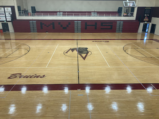 The empty court where the Volleyball team practices and plays.