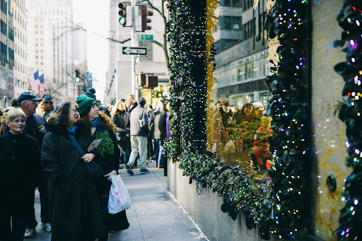 Retailers put out impressive displays to attract customers to Christmas shops.