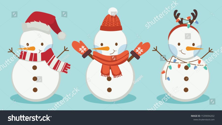 Three snowmen with different costumes on, from Shutterstock, by Guppic the duck